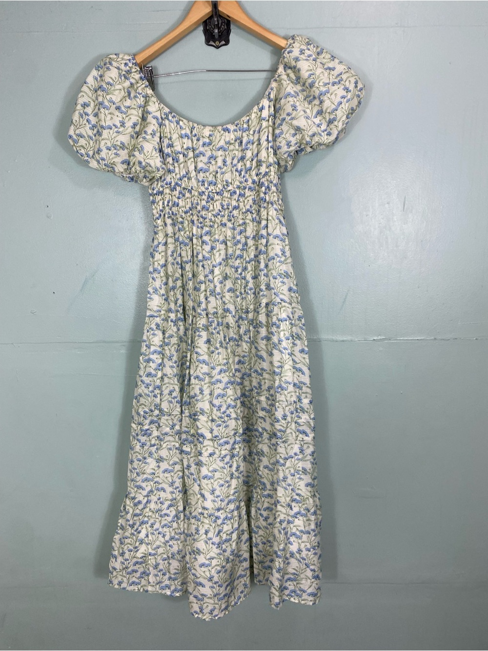 ASTR The Label Florentina Maxi Dress Blue Green Floral Sundress Smocked Large - Picture 5 of 6
